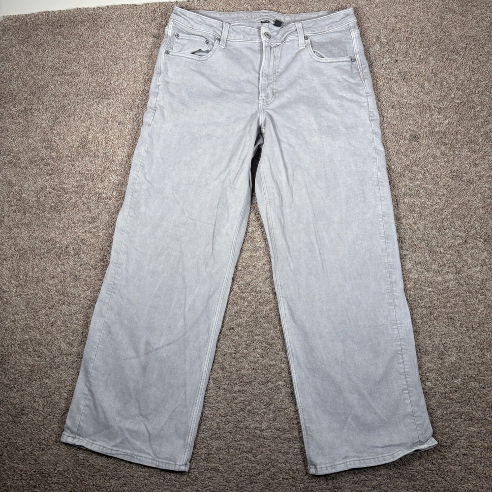 American Eagle Stovepipe Wide Leg Jeans Womens 12 Regular Light Gray High‎ Rise